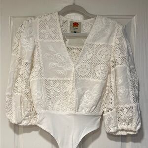 FARM Rio Rosy Eyelet Puffed Sleeves Bodysuit